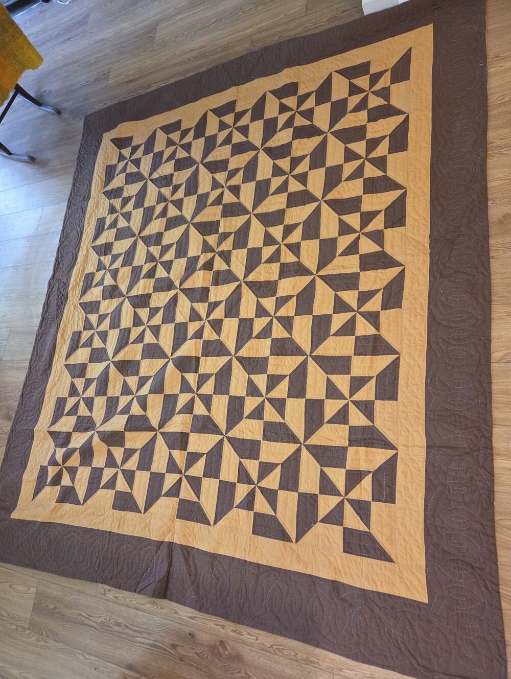 Large Handmade Pinwheel Quilt - 93"x79" - Hand-Quilted Heirloom Cotton